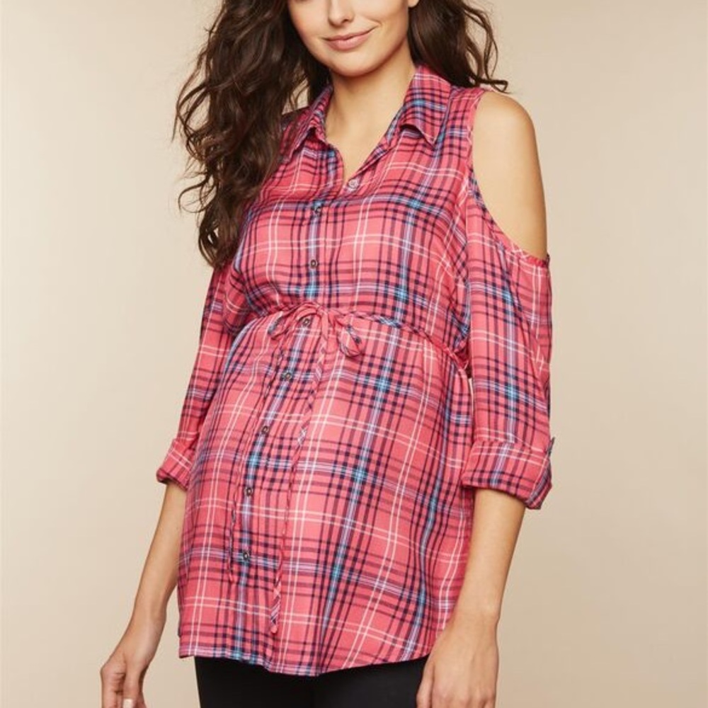 Motherhood Maternity pink cold shoulder buttondown
